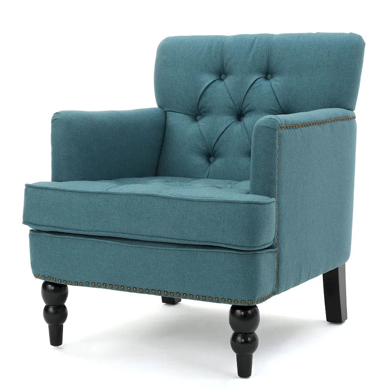 Fauteuil club capitonné beige / bleu clair / sarcelle foncé, une place