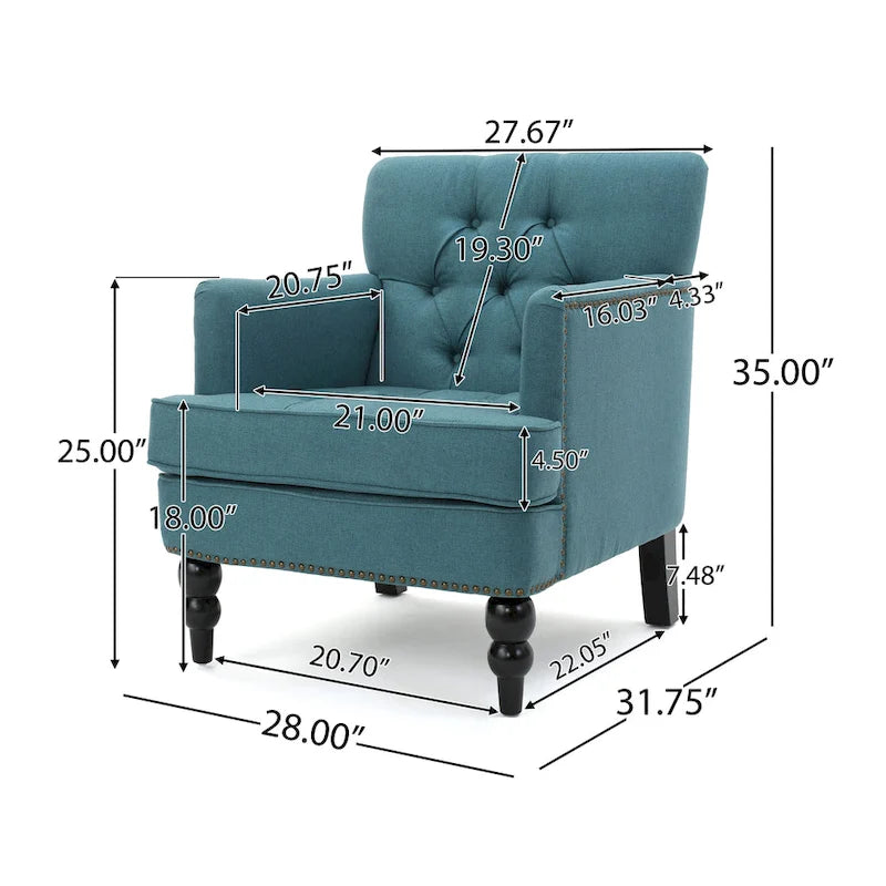Fauteuil club capitonné beige / bleu clair / sarcelle foncé, une place