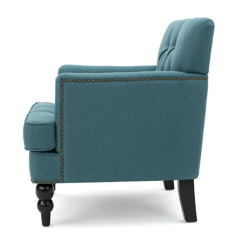 Fauteuil club capitonné beige / bleu clair / sarcelle foncé, une place