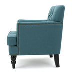 Fauteuil club capitonné beige / bleu clair / sarcelle foncé, une place