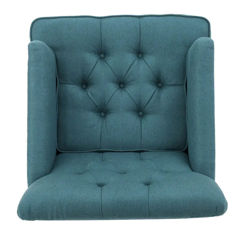 Fauteuil club capitonné beige / bleu clair / sarcelle foncé, une place