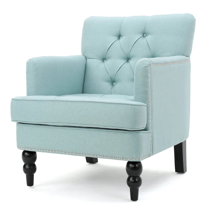 Fauteuil club capitonné beige / bleu clair / sarcelle foncé, une place