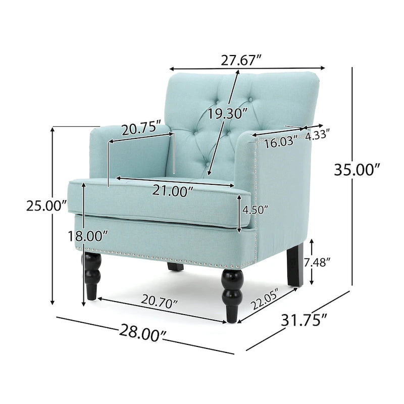 Fauteuil club capitonné beige / bleu clair / sarcelle foncé, une place