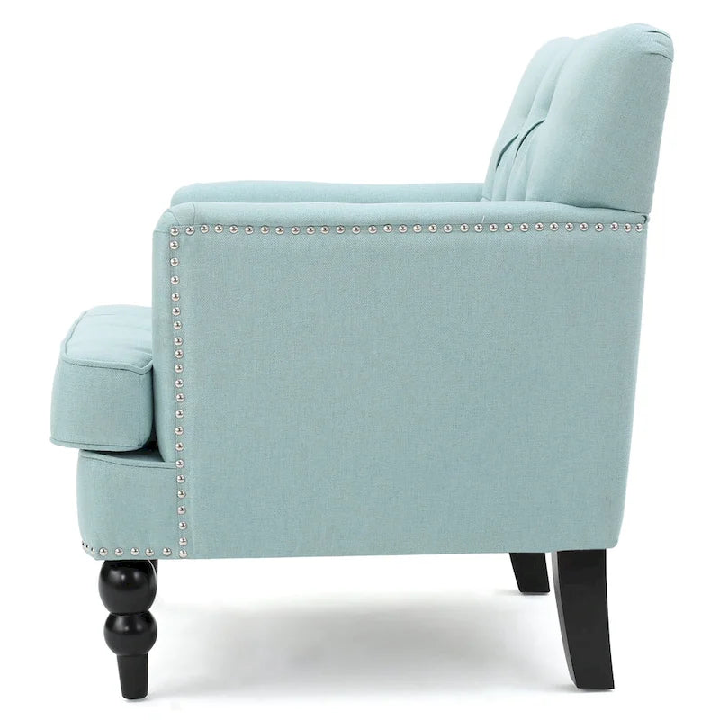 Fauteuil club capitonné beige / bleu clair / sarcelle foncé, une place