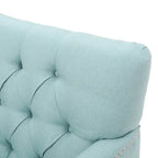 Fauteuil club capitonné beige / bleu clair / sarcelle foncé, une place