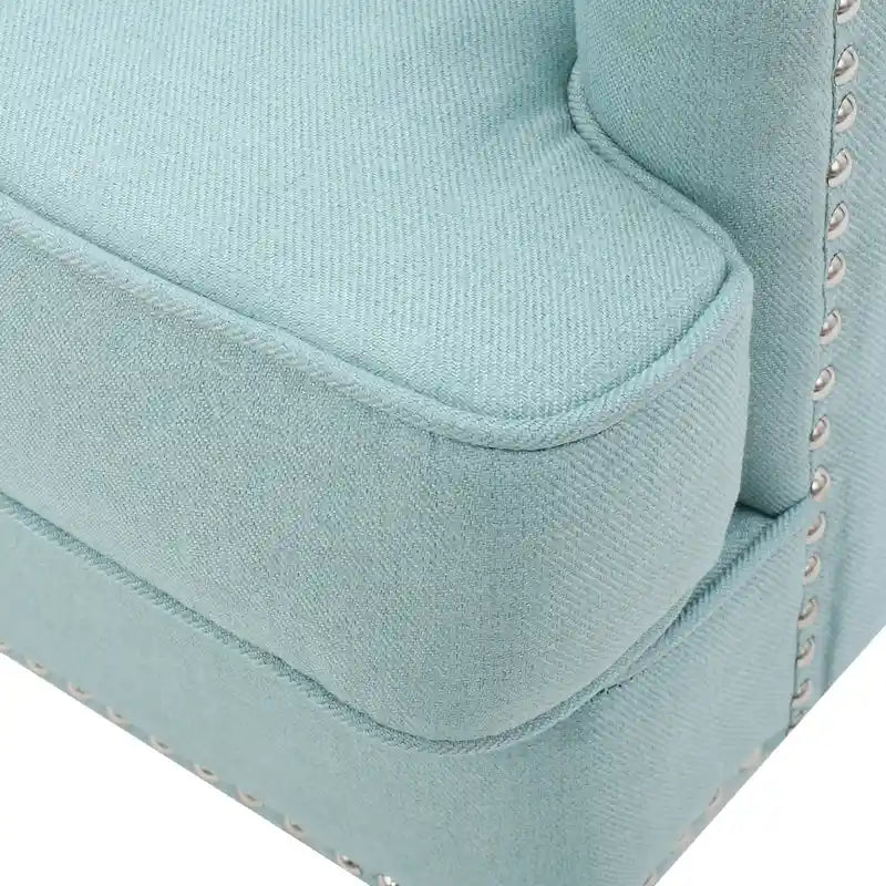 Fauteuil club capitonné beige / bleu clair / sarcelle foncé, une place