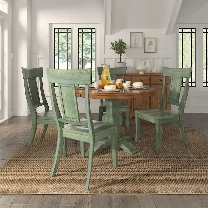 Chaise de salle à manger en bois avec panneau dorsal, lot de 2 – Gris antique / Blanc / Noir / Vert sauge / Bleu denim foncé / Rouge baie / Chêne
