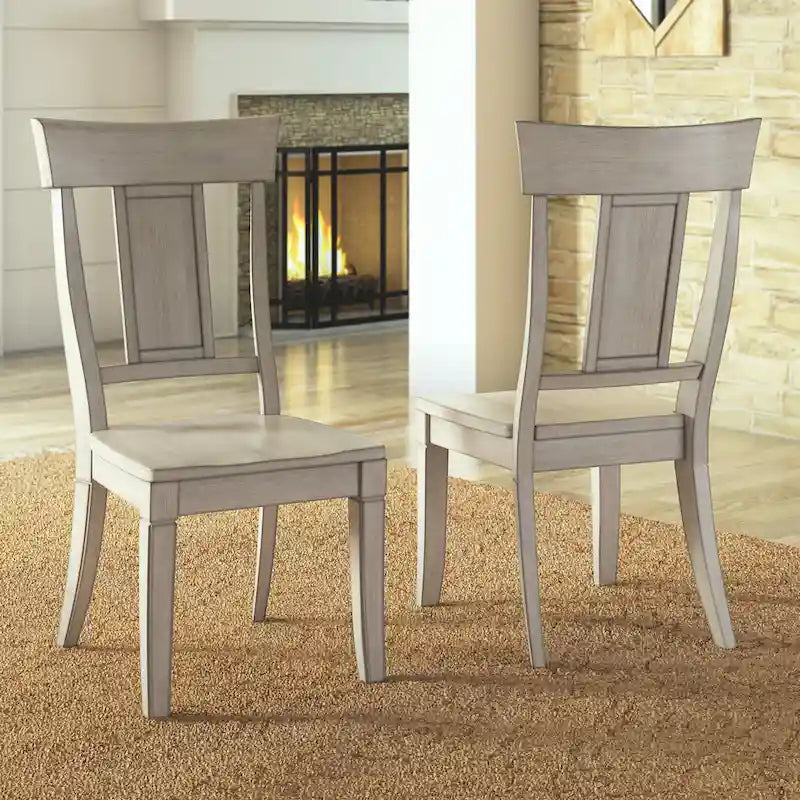 Chaise de salle à manger en bois avec panneau dorsal, lot de 2 – Gris antique / Blanc / Noir / Vert sauge / Bleu denim foncé / Rouge baie / Chêne