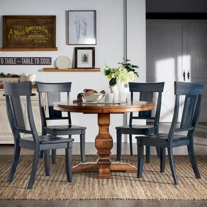Chaise de salle à manger en bois avec panneau dorsal, lot de 2 – Gris antique / Blanc / Noir / Vert sauge / Bleu denim foncé / Rouge baie / Chêne