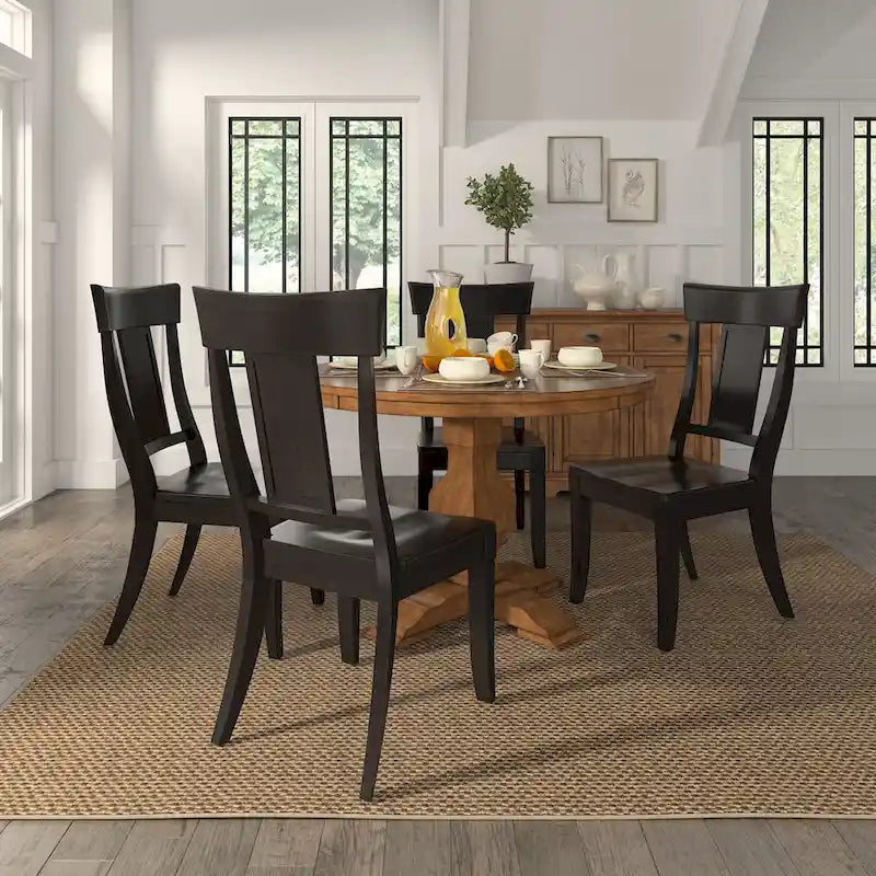 Chaise de salle à manger en bois avec panneau dorsal, lot de 2 – Gris antique / Blanc / Noir / Vert sauge / Bleu denim foncé / Rouge baie / Chêne