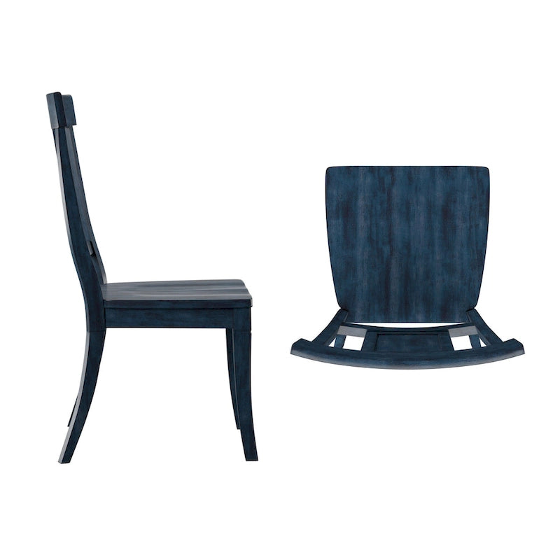 Chaise de salle à manger en bois avec panneau dorsal, lot de 2 – Gris antique / Blanc / Noir / Vert sauge / Bleu denim foncé / Rouge baie / Chêne