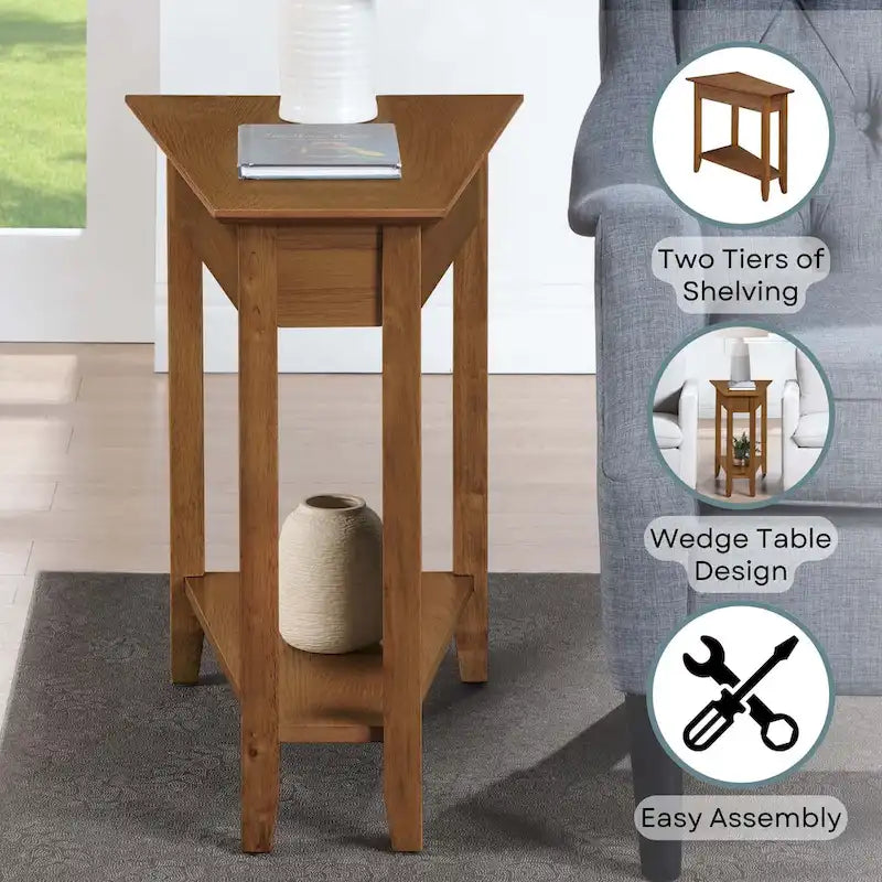 Table d'appoint d'angle triangulaire multicolore avec étagère, pour 1