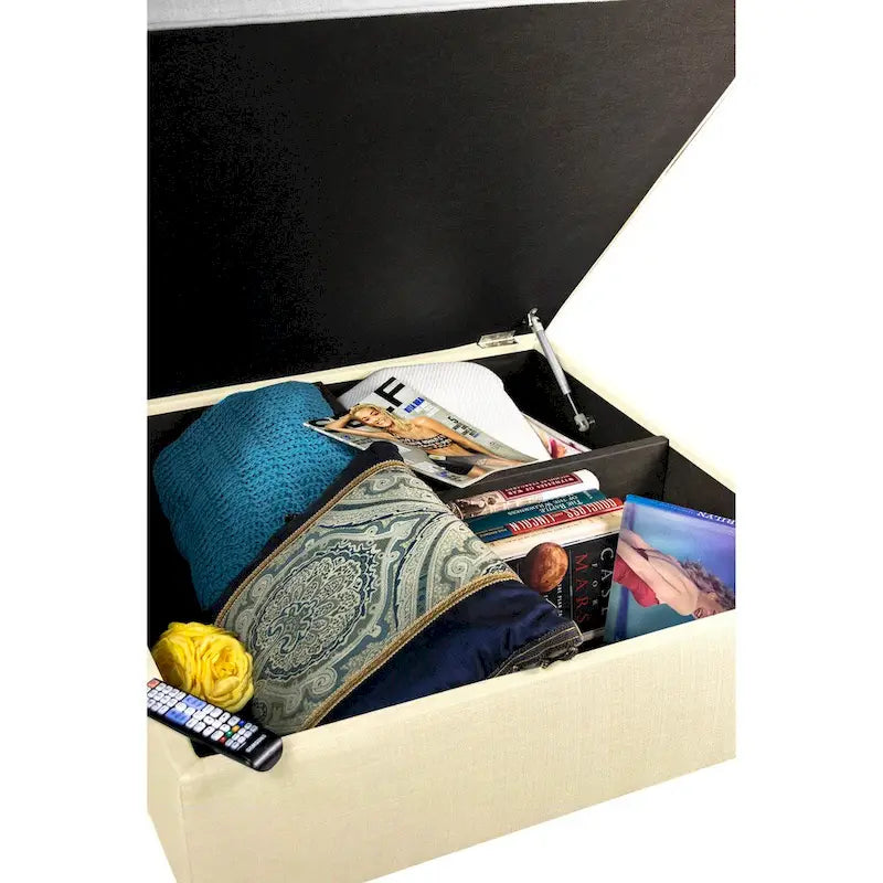 Pouf de rangement carré cocktail 1 place gris foncé / denim / ivoire / havane