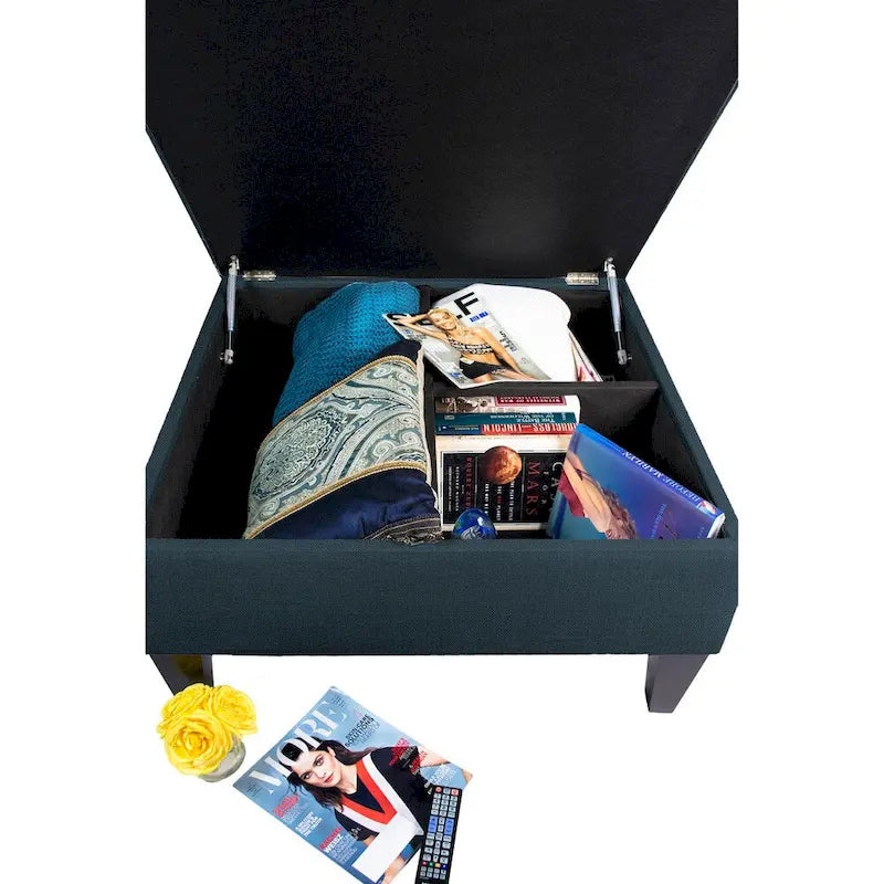 Pouf de rangement carré cocktail 1 place gris foncé / denim / ivoire / havane