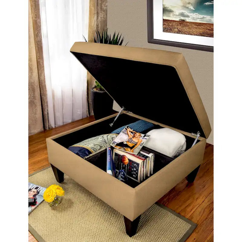 Pouf de rangement carré cocktail 1 place gris foncé / denim / ivoire / havane