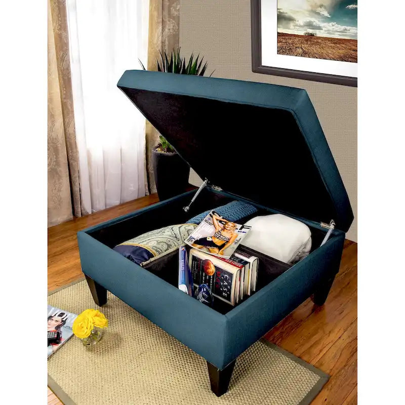 Pouf de rangement carré cocktail 1 place gris foncé / denim / ivoire / havane