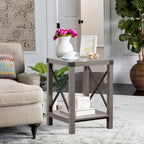 Table d'appoint à 2 niveaux gris/marron avec étagère de rangement, cadre en métal et plateau en bois