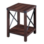 Table d'appoint à 2 niveaux gris/marron avec étagère de rangement, cadre en métal et plateau en bois