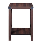 Table d'appoint à 2 niveaux gris/marron avec étagère de rangement, cadre en métal et plateau en bois