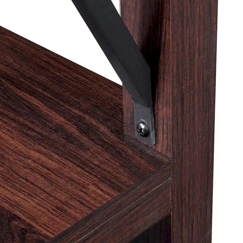 Table d'appoint à 2 niveaux gris/marron avec étagère de rangement, cadre en métal et plateau en bois