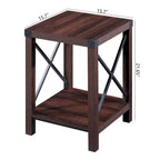 Table d'appoint à 2 niveaux gris/marron avec étagère de rangement, cadre en métal et plateau en bois