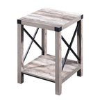 Table d'appoint à 2 niveaux gris/marron avec étagère de rangement, cadre en métal et plateau en bois
