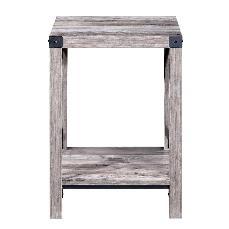 Table d'appoint à 2 niveaux gris/marron avec étagère de rangement, cadre en métal et plateau en bois