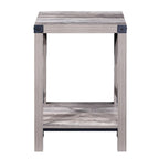 Table d'appoint à 2 niveaux gris/marron avec étagère de rangement, cadre en métal et plateau en bois