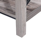 Table d'appoint à 2 niveaux gris/marron avec étagère de rangement, cadre en métal et plateau en bois