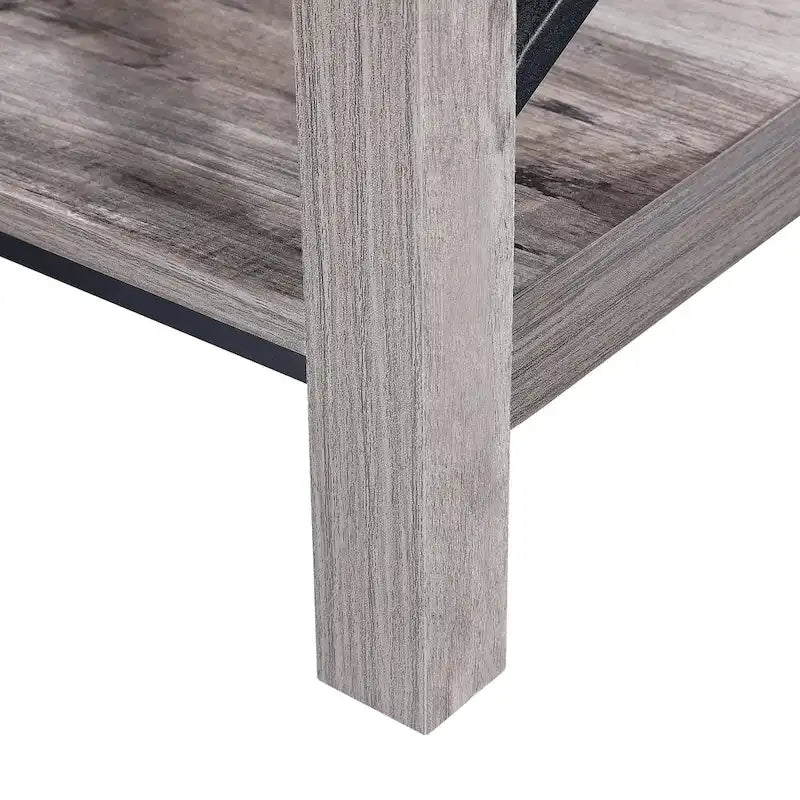 Table d'appoint à 2 niveaux gris/marron avec étagère de rangement, cadre en métal et plateau en bois