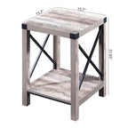 Table d'appoint à 2 niveaux gris/marron avec étagère de rangement, cadre en métal et plateau en bois