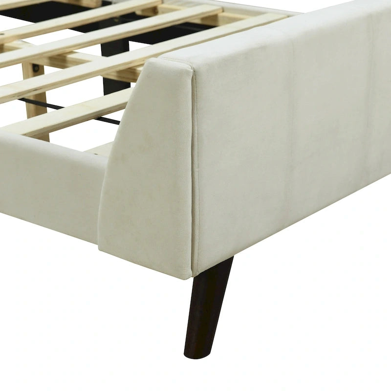 Lit plateforme capitonné en velours gris/beige/rose – Jumeau/Double/Queen, 2 personnes