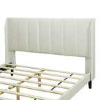Lit plateforme capitonné en velours gris/beige/rose – Jumeau/Double/Queen, 2 personnes