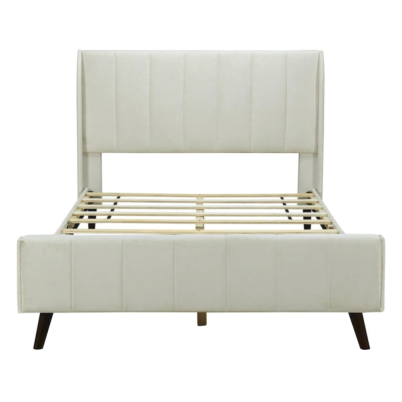 Lit plateforme capitonné en velours gris/beige/rose – Jumeau/Double/Queen, 2 personnes
