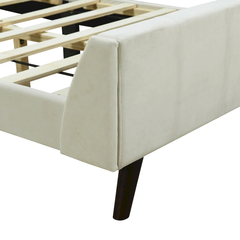 Lit plateforme capitonné en velours gris/beige/rose – Jumeau/Double/Queen, 2 personnes