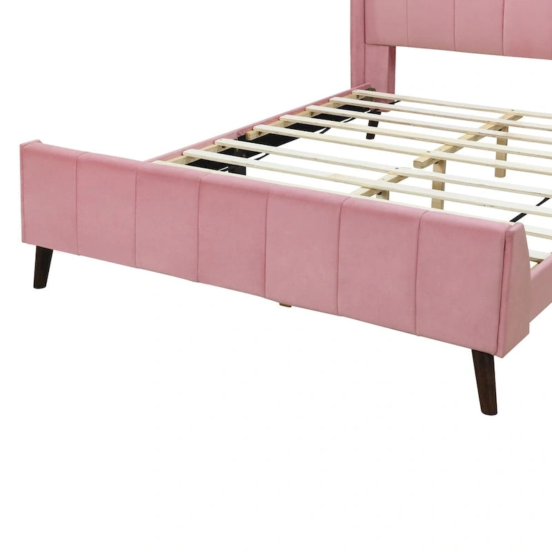 Lit plateforme capitonné en velours gris/beige/rose – Jumeau/Double/Queen, 2 personnes