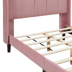 Lit plateforme capitonné en velours gris/beige/rose – Jumeau/Double/Queen, 2 personnes