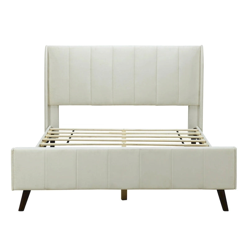 Lit plateforme capitonné en velours gris/beige/rose – Jumeau/Double/Queen, 2 personnes