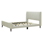 Lit plateforme capitonné en velours gris/beige/rose – Jumeau/Double/Queen, 2 personnes