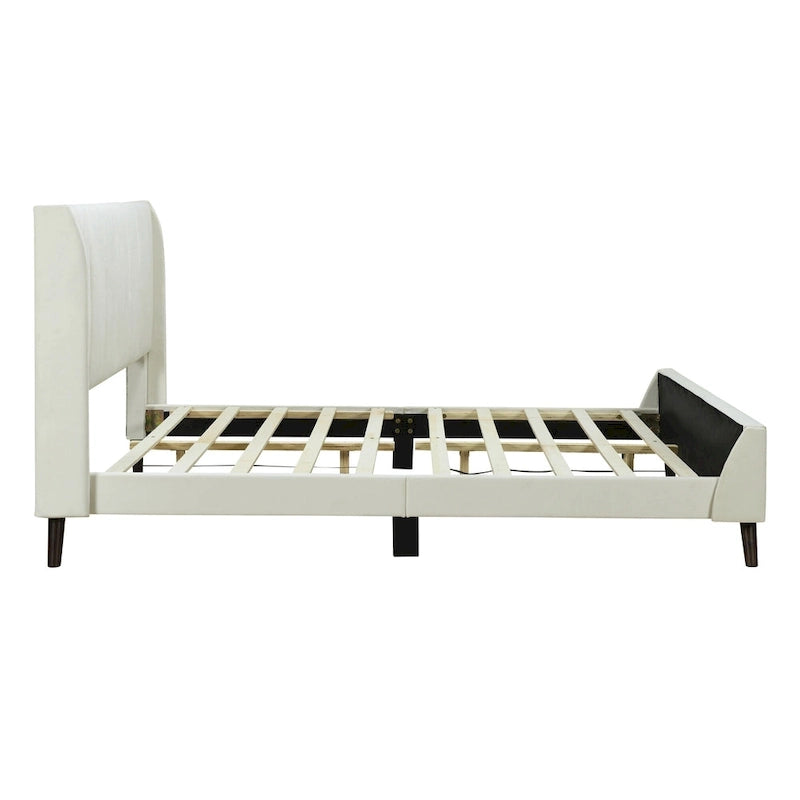 Lit plateforme capitonné en velours gris/beige/rose – Jumeau/Double/Queen, 2 personnes