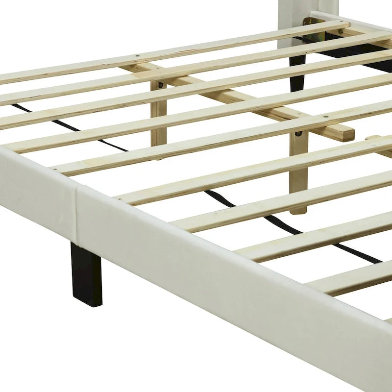 Lit plateforme capitonné en velours gris/beige/rose – Jumeau/Double/Queen, 2 personnes