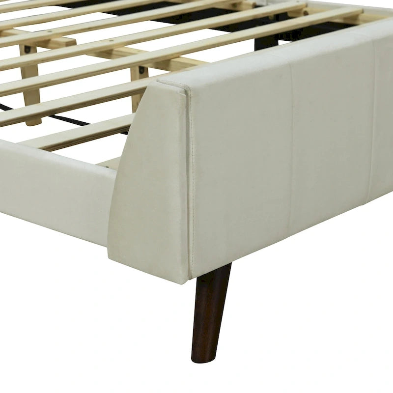 Lit plateforme capitonné en velours gris/beige/rose – Jumeau/Double/Queen, 2 personnes