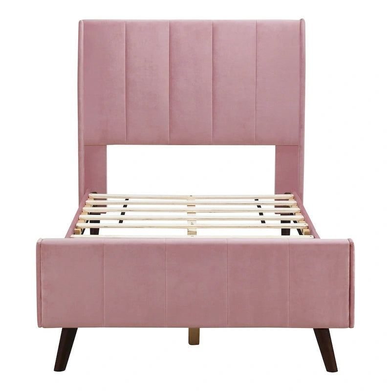 Lit plateforme capitonné en velours gris/beige/rose – Jumeau/Double/Queen, 2 personnes