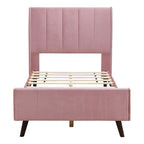 Lit plateforme capitonné en velours gris/beige/rose – Jumeau/Double/Queen, 2 personnes