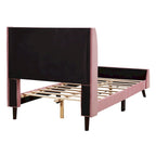 Lit plateforme capitonné en velours gris/beige/rose – Jumeau/Double/Queen, 2 personnes
