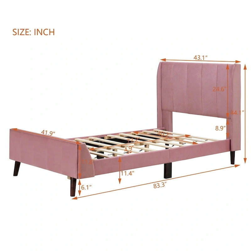 Lit plateforme capitonné en velours gris/beige/rose – Jumeau/Double/Queen, 2 personnes
