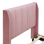 Lit plateforme capitonné en velours gris/beige/rose – Jumeau/Double/Queen, 2 personnes