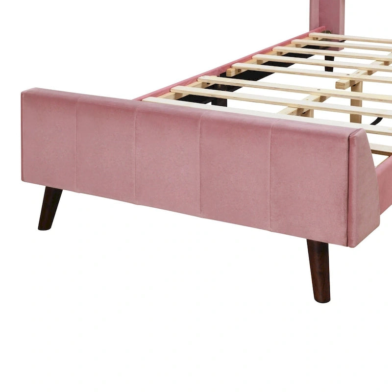 Lit plateforme capitonné en velours gris/beige/rose – Jumeau/Double/Queen, 2 personnes