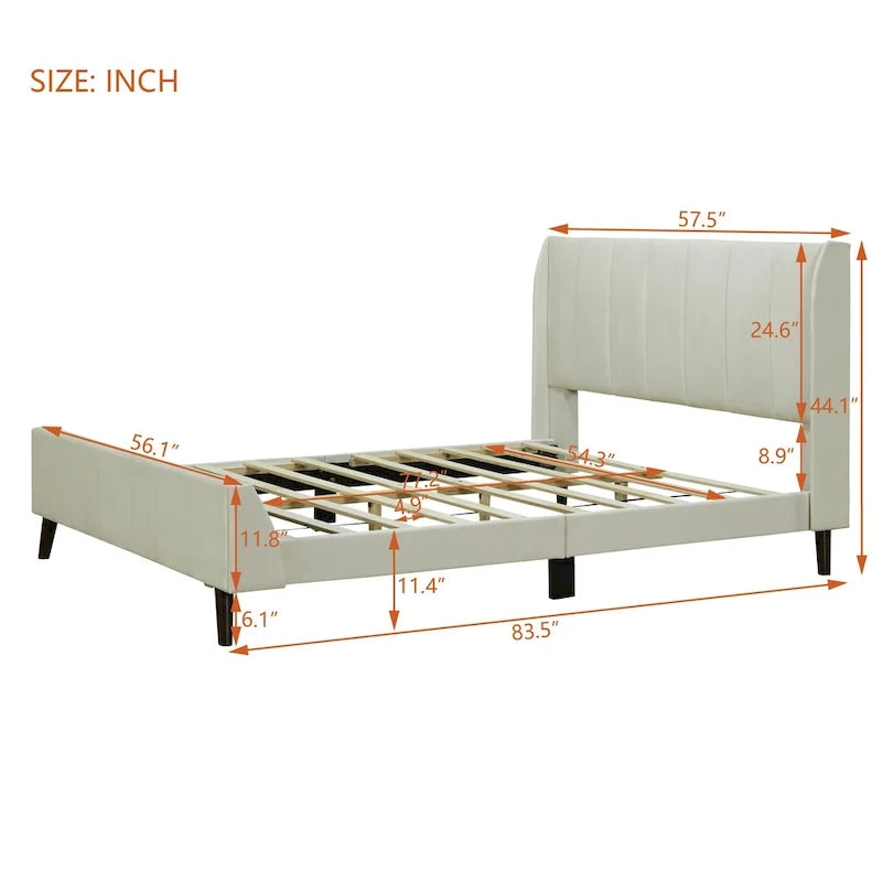 Lit plateforme capitonné en velours gris/beige/rose – Jumeau/Double/Queen, 2 personnes