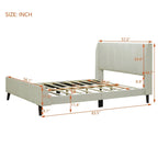 Lit plateforme capitonné en velours gris/beige/rose – Jumeau/Double/Queen, 2 personnes